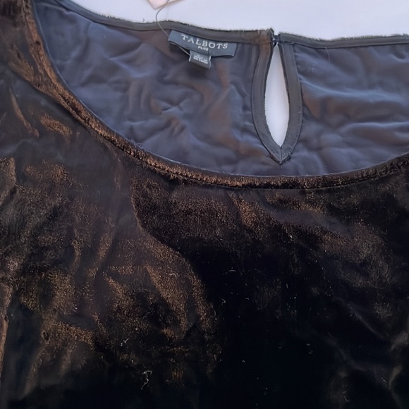 NWT Talbots Gorgeous Black Velvet Blouse Rusched Short Sleeves Button Back - Picture 8 of 11
